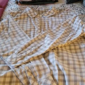 Plaid shirt. Gray and white.